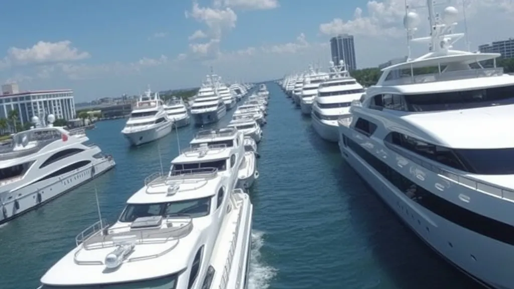 Rows of mega-yachts along an intracoastal waterway